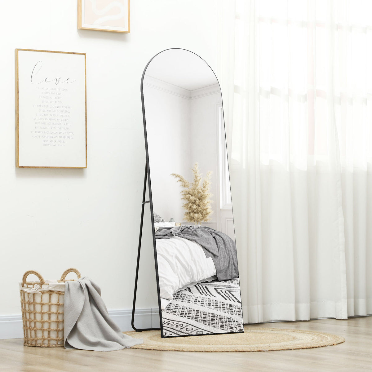 Full-Length Mirror with Stand, Arched Design, Shatterproof, Black