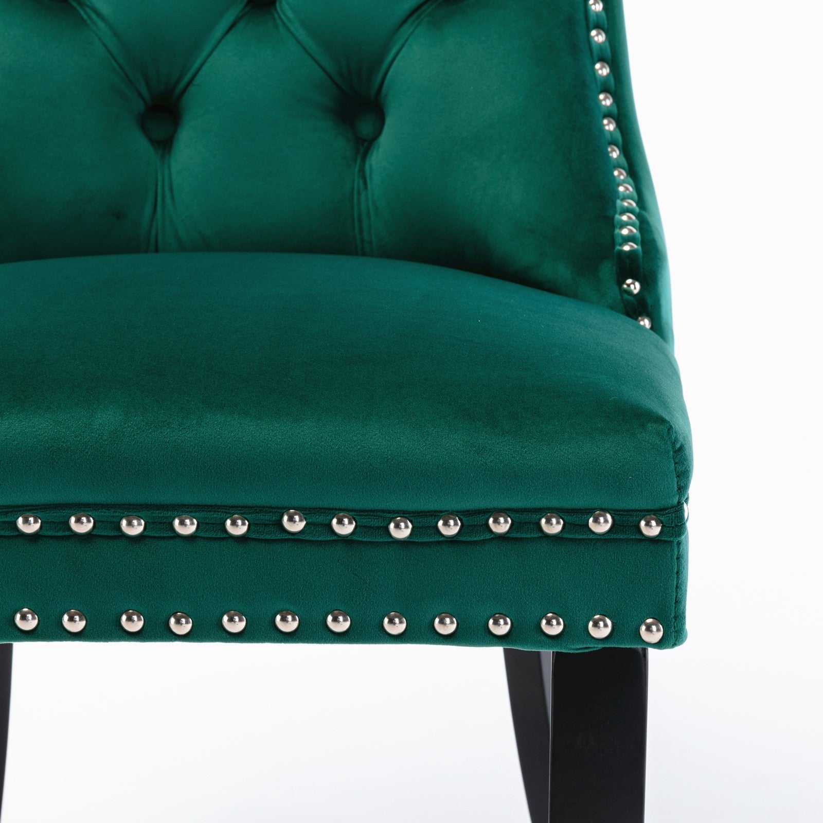 Nikki Collection Tufted Upholstered Dining Chair Wood Legs Nailhead Trim Set of 2 - Green Velvet