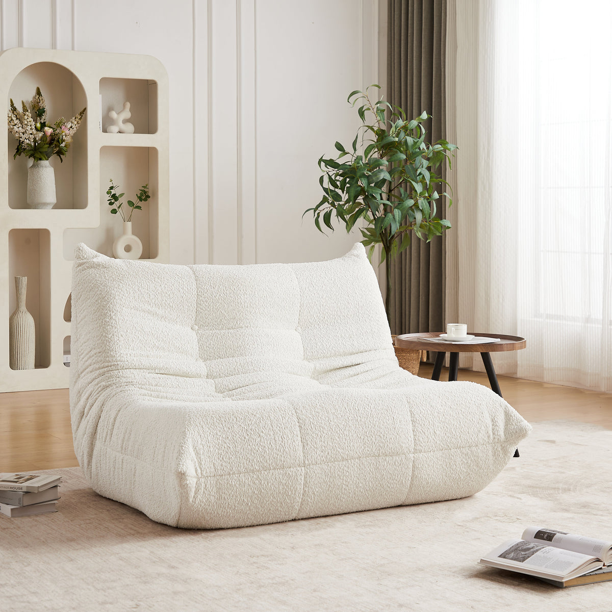 Togo Two-Seater Sofa with Memory Foam and Floor Lounge Design, Chenille