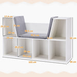 Children's Shelf Bookcase, 6 Compartments, Toy Box, White+Gray