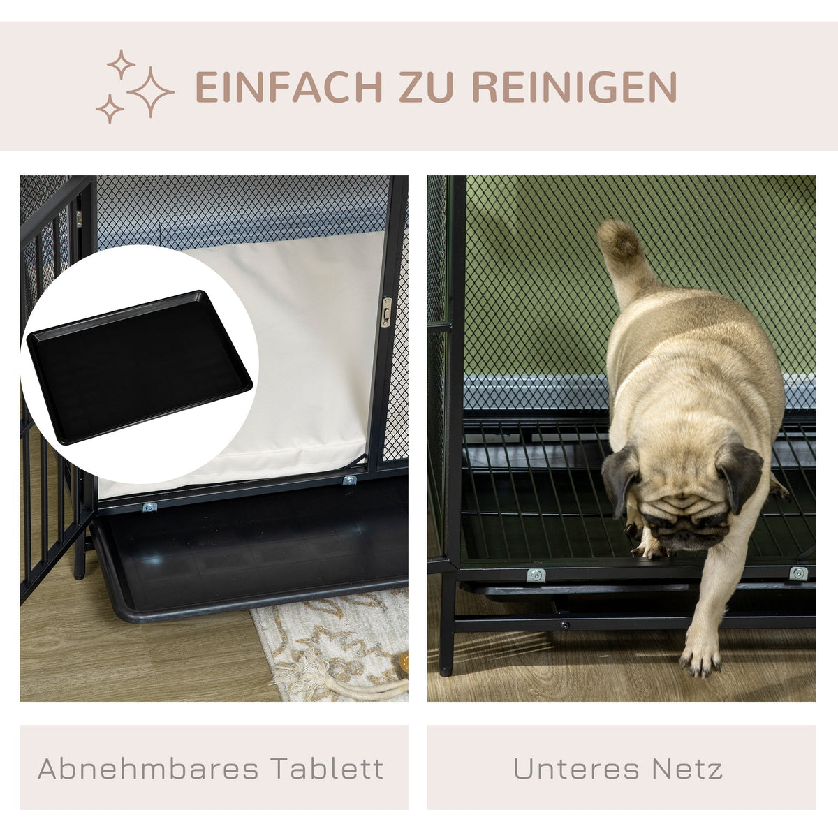 Dog Cage, Kennel with Cushion & Tray, Oak+Black