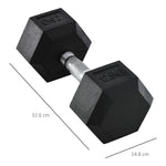 Hexagon Dumbbell, Cast Iron Rubber Handle Knurled 12.5 KG, Black