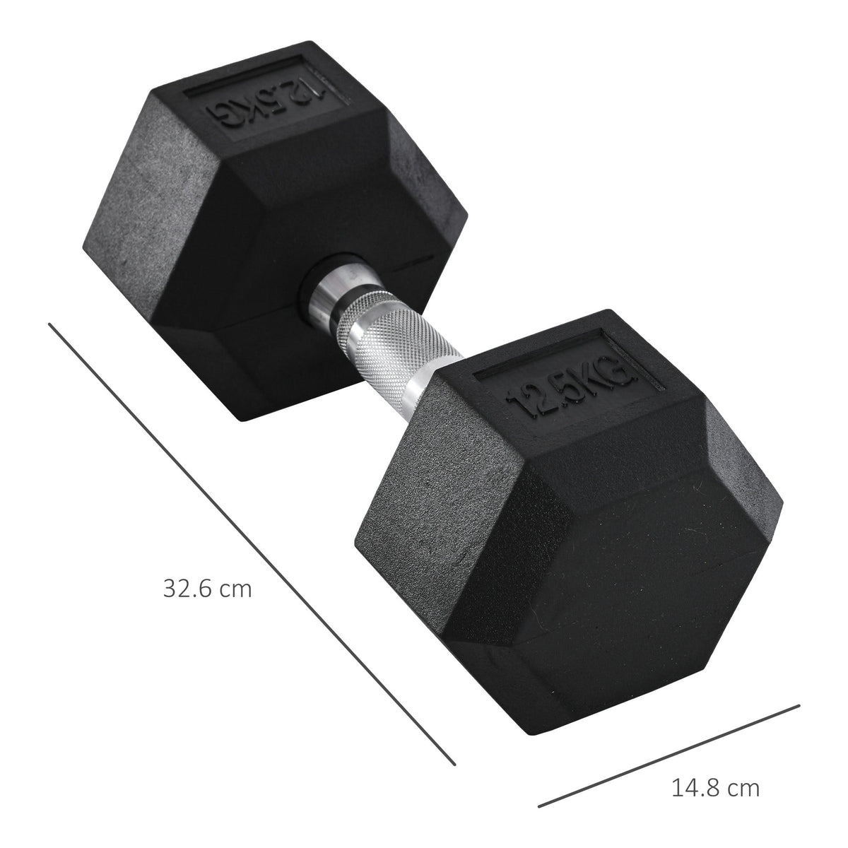 Hexagon Dumbbell, Cast Iron Rubber Handle Knurled 12.5 KG, Black
