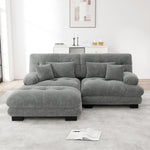 Cloud Corner Sofa, Double with Lumbar & Decorative Pillows, Wide Armrests & Ottoman, Chenille Grey