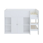 Loft Bed 90*200, Storage, Wardrobe, Shelves, Ladder, White
