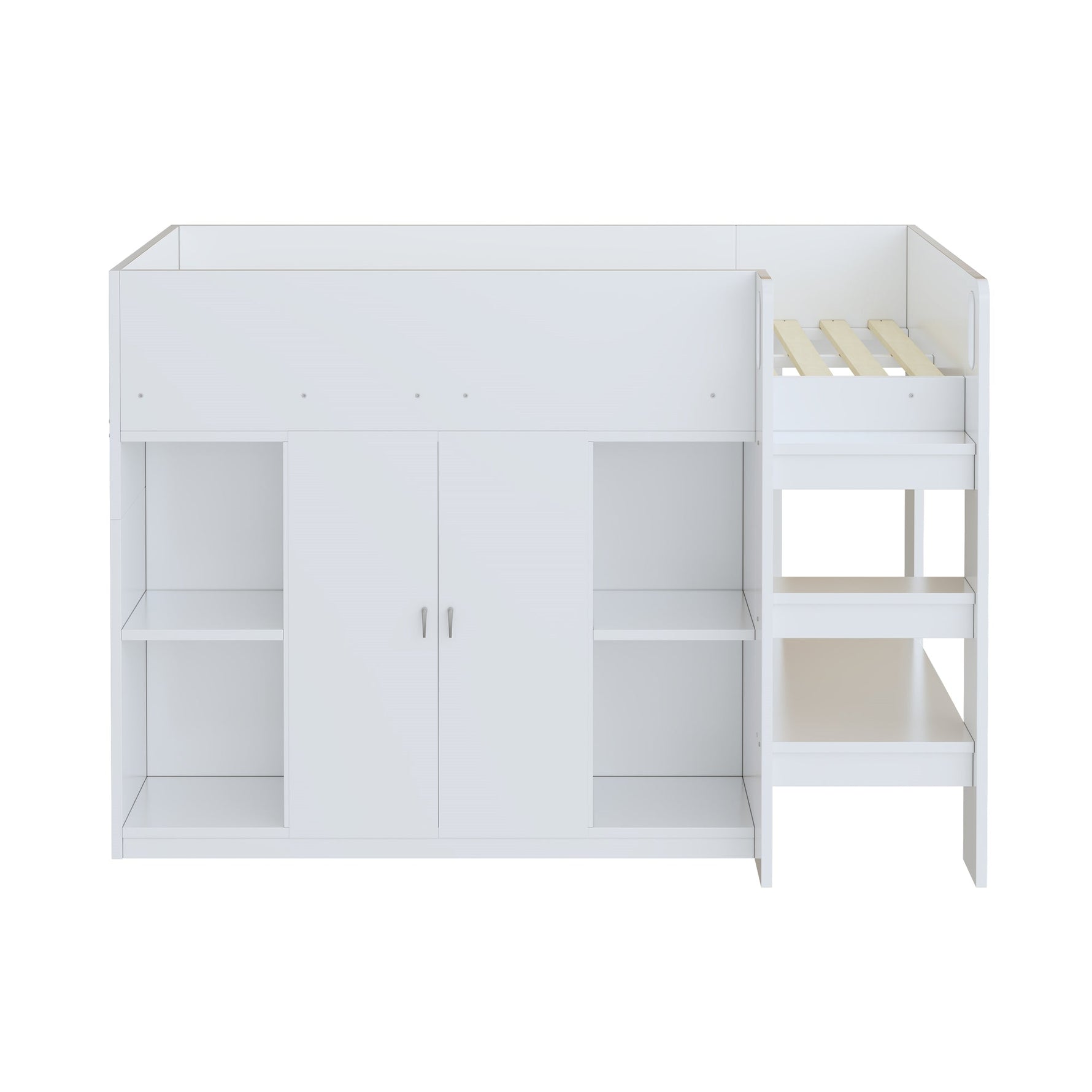 Loft Bed 90*200, Storage, Wardrobe, Shelves, Ladder, White