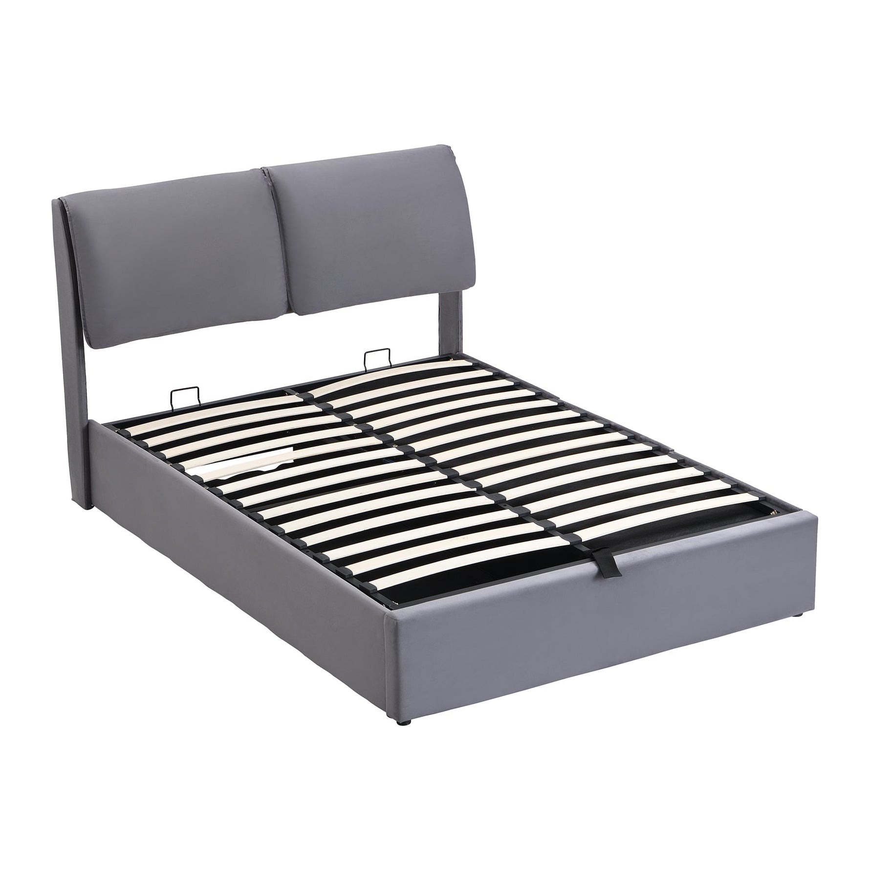 Upholstered Bed with Hydraulic Base, Three Drawers and Storage, 140x190cm, Gray Velvet