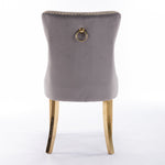 A&A Furniture Nikki Collection Tufted Velvet Dining Chair Set of 2 Golden Legs - Grey/Gold