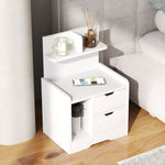 Bedside Table with 2 Drawers, Open Shelf, White