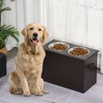 Dog Food Bowl, Elevated Feeder with Storage, 2 Stainless Steel Bowls, Espresso MDF