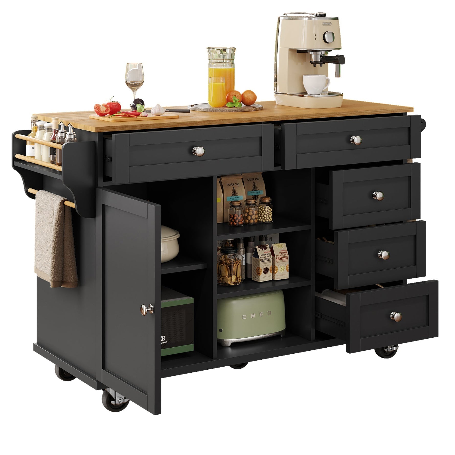 Dining Trolley 134x46x92cm Mobile & Stationary Storage Cabinet Black