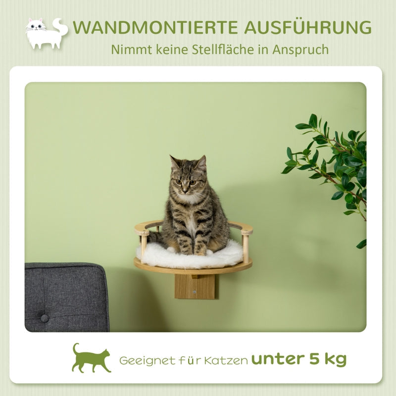 Cat Bed, Wall-Mounted with Cushion, Oak and Cream White