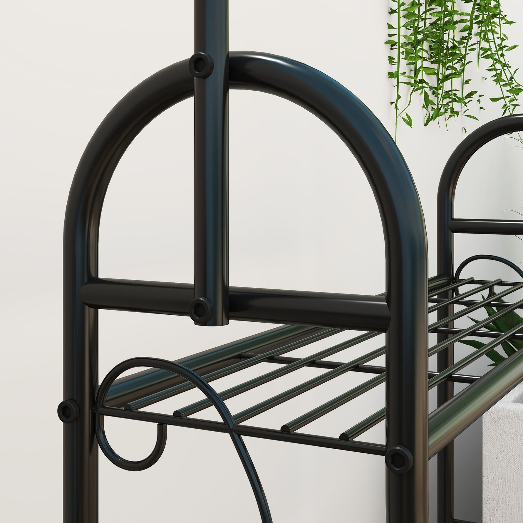 3-Tier Plant Stand, Hanging Rod Hooks 137cm High, Metal Black
