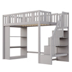 Loft Bed, 90 x 200 cm, Storage Stairs & Compartments, Wood, Grey