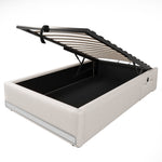 Upholstered Bed 90x200cm Hydraulic Storage LED USB/Type-C Pockets - Beige