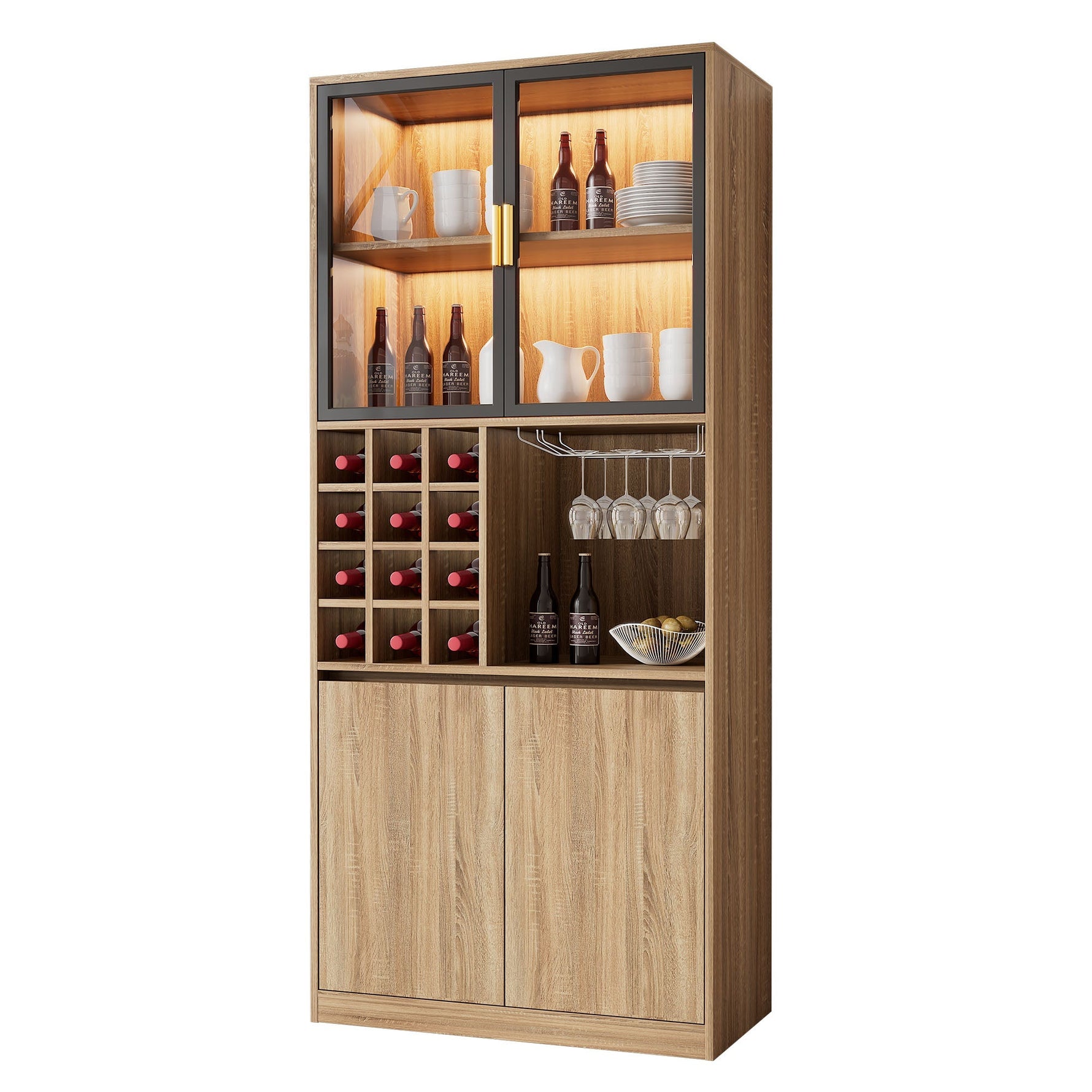 Display Cabinet with Glass Doors, Lighting - 180 cm