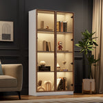 Glass Display Cabinet, 16-Color LED Lighting, Movable Shelves, 80x40x160cm, Freestanding, Glass