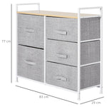 Chest of Drawers, 5 Fabric Drawers, Grey Fabric Wood Metal Frame
