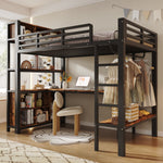 Loft Bed 90x200 cm with Desk, Shelves & Clothes Rack, Black