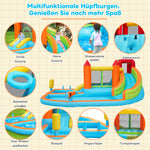 Multifunctional Outdoor Bouncy Castle with Blower, Water Slide, Trampoline, Basketball Hoop, Water Gun, 2 Pool Areas, 1 Large and 1 Small Slide