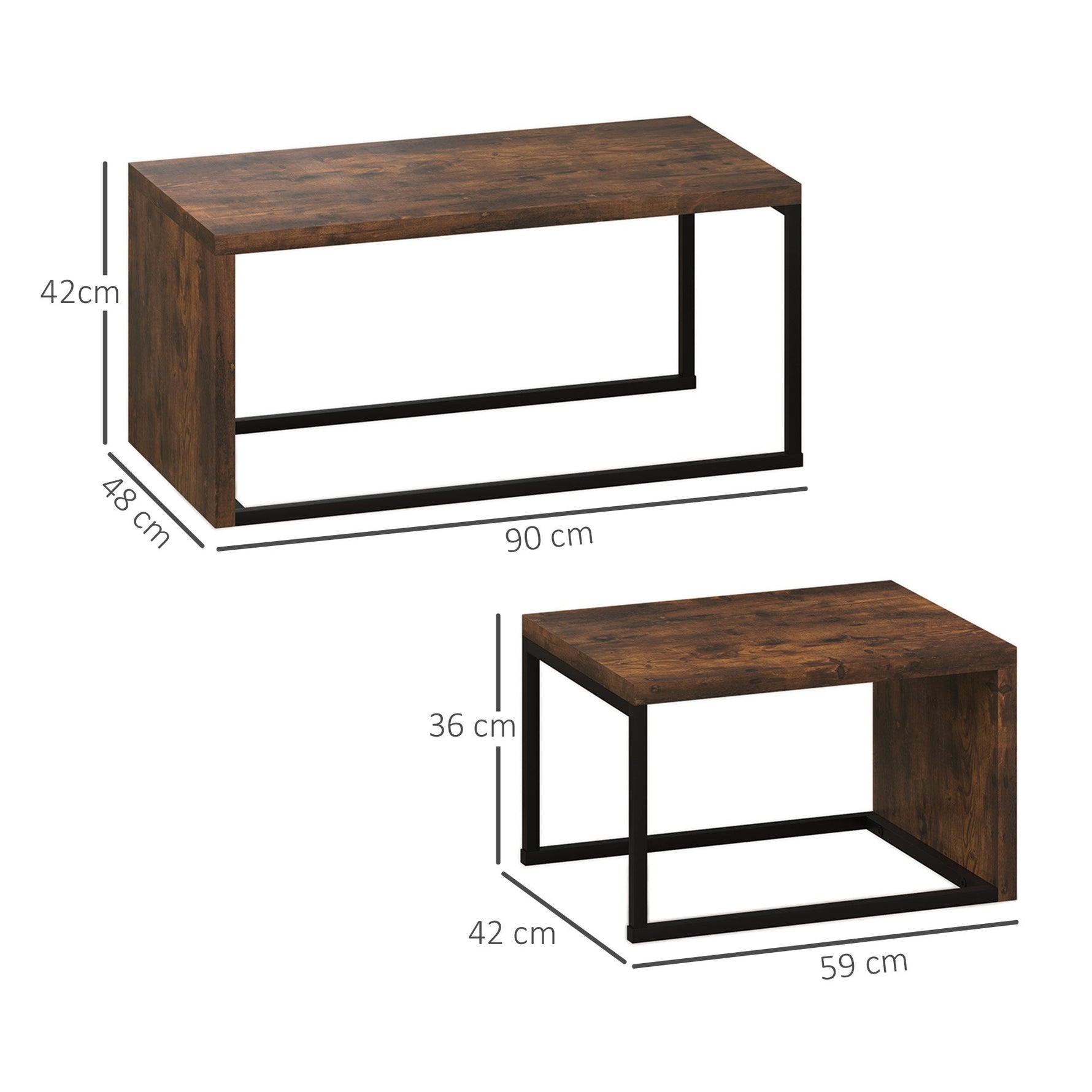 Coffee Tables, Nesting Multifunctional Various Shapes, Black and Brown Metal