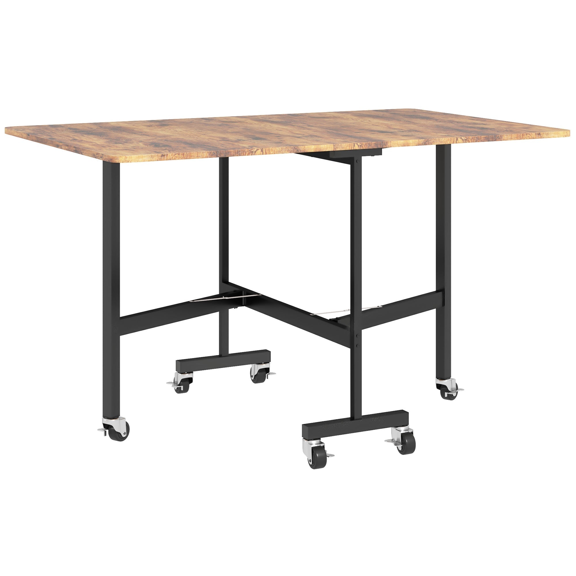 Folding Dining Table, 6 Person, Casters & Brakes, Brown
