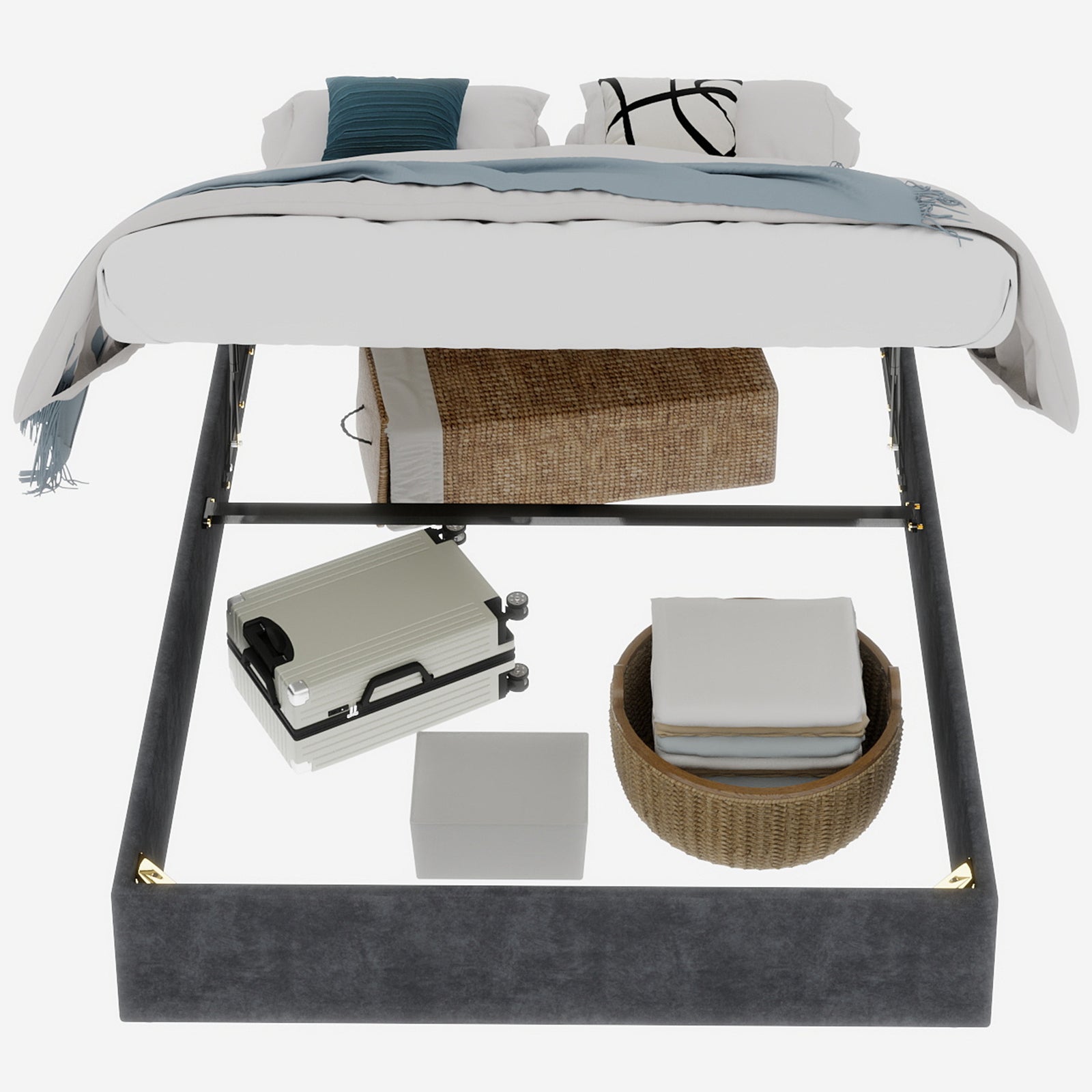Bed Frame 160x200CM Gas Lift Storage Gray Dutch Velvet