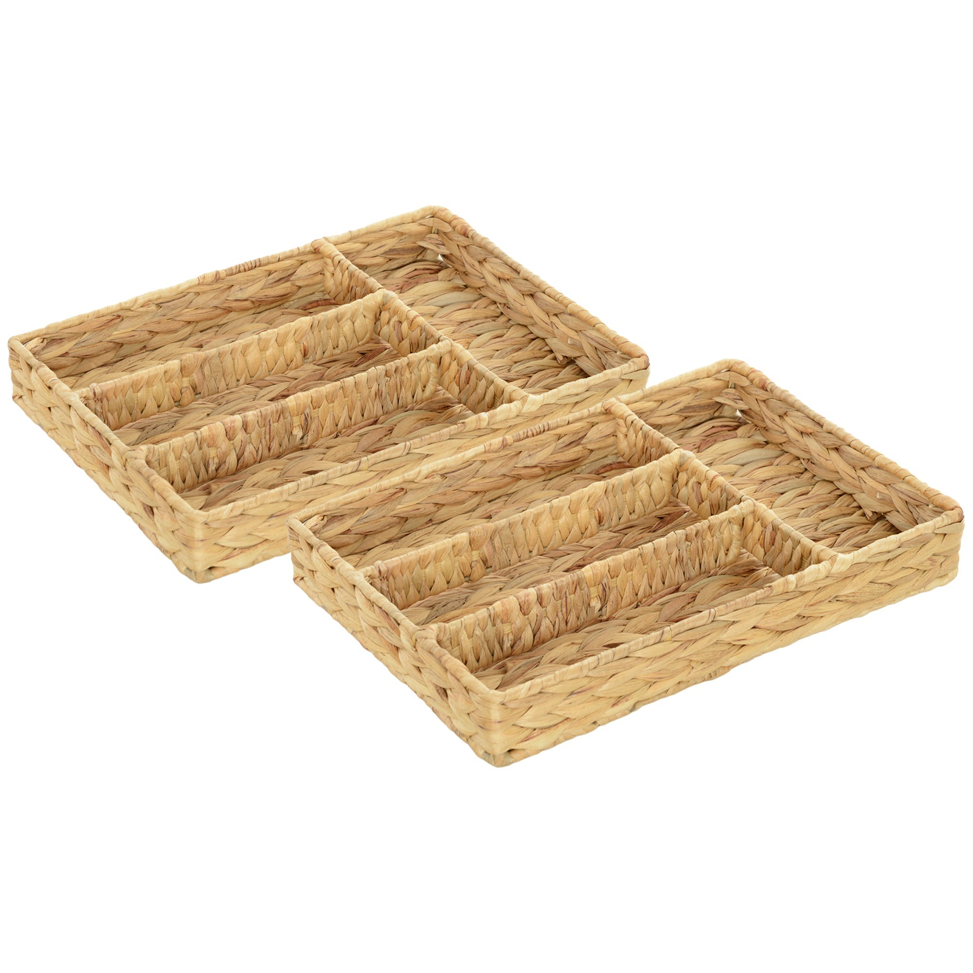 Storage Baskets Set of 2 Woven Water Hyacinth Natural Wood