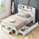 Single Bed with USB Port, Drawers and Storage Cabinet, White