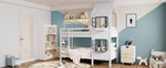 Bunk Bed, House Bed with Handrail & Window, Pine Frame, White