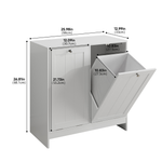 Tilting Laundry Basket Cabinet with Removable Hamper and Storage, Freestanding Bathroom Organizer, White MDF