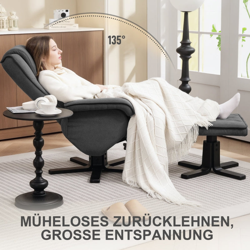 Recliner Chair, 360° Rotating, Adjustable Backrest, Reclining, Rocking, Velvet-Look, Dark Grey