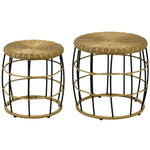 Rattan Side Table Set of 2 Stackable Coffee Table, Khaki