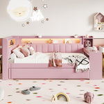 Upholstered Daybed 90x200cm with Trundle, Desk & LED, Pink