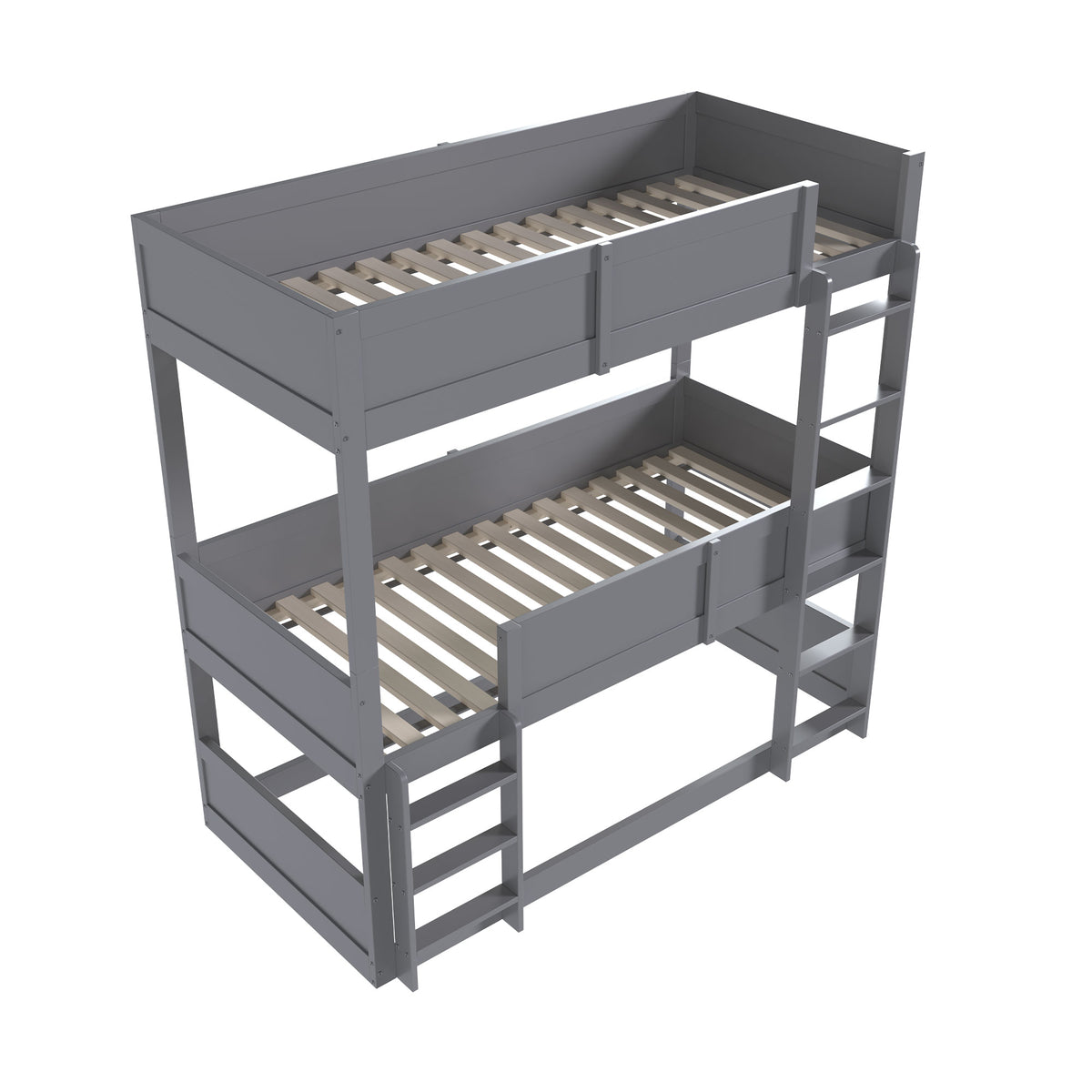 Triple Bunk Bed 90x200 cm with High Fence & Slats, Grey Wood