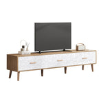 Vintage TV Low Panel Wooden Cabinet/Table 150*35*39cm, Light Wood/White