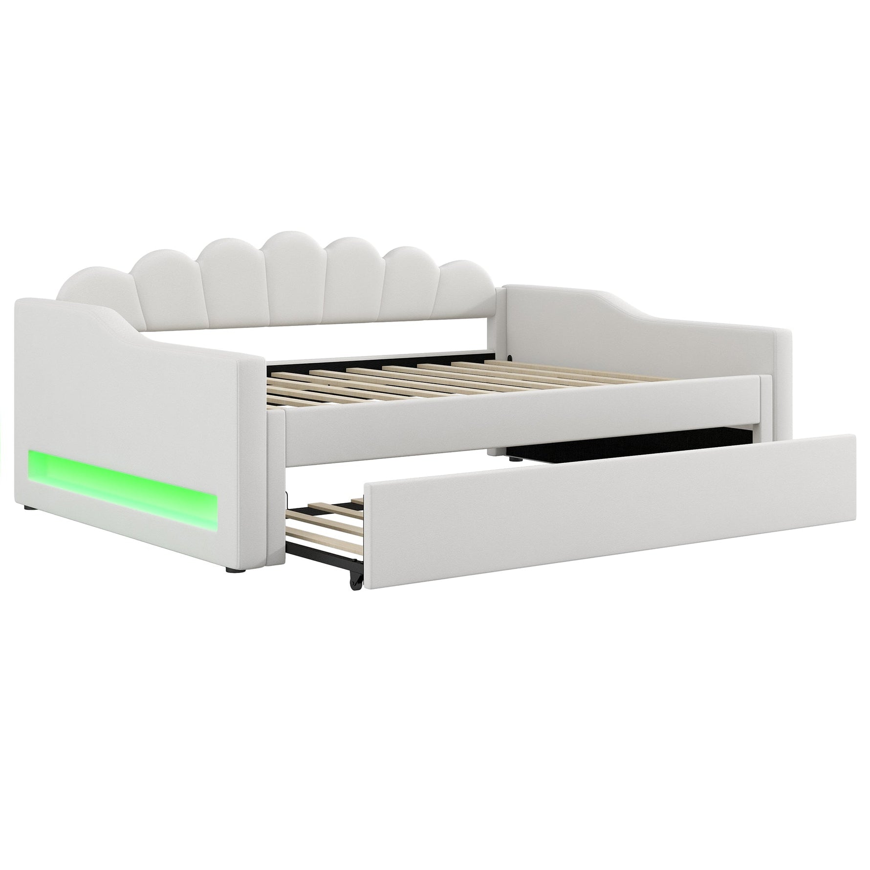 Daybed, Upholstered with LED Belt & Pull-Out, 140x200cm, Beige