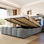Upholstered Bed 140x200cm Hydraulic Storage LED Headboard USB/Type-C Velvet Grey