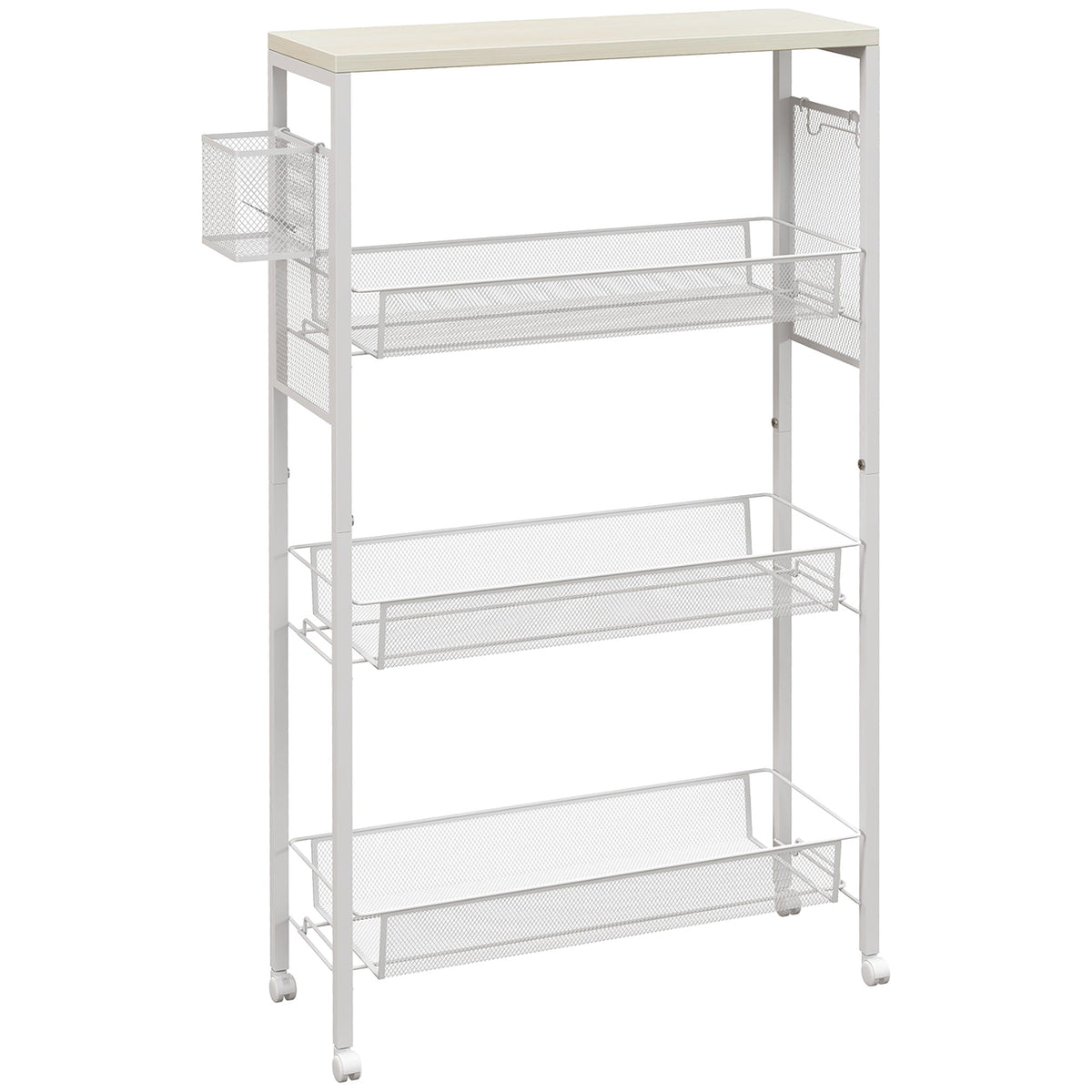 Kitchen Trolley Serving Cart, 3 Levels, Worktop, Hooks, Steel, White