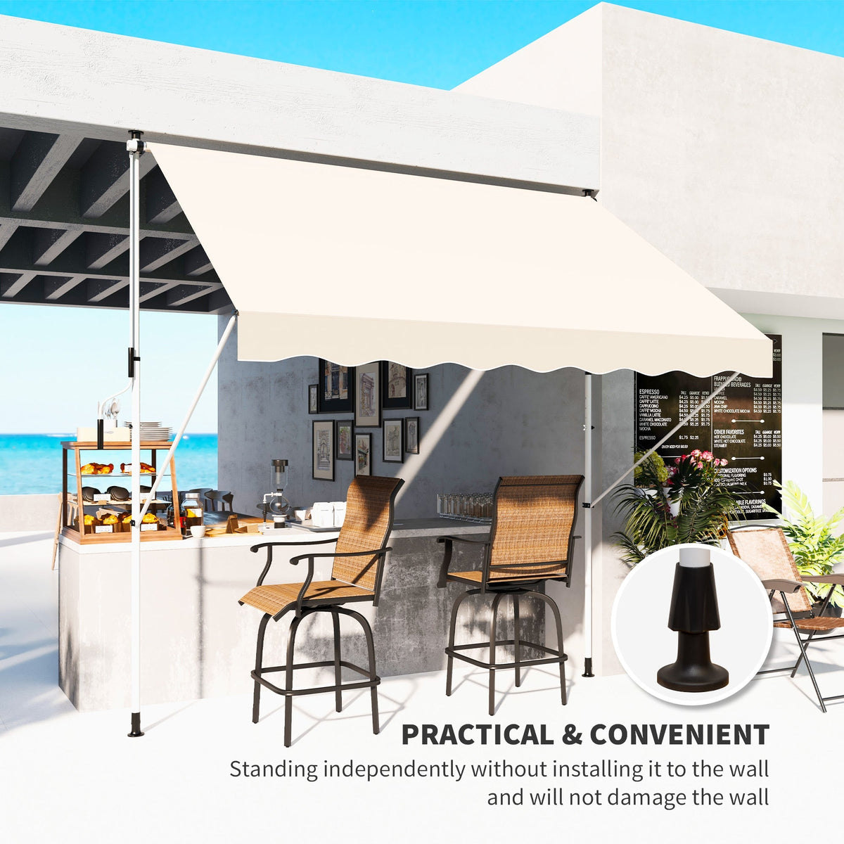 Folding Arm Awning, 300x150cm Height Adjustable Sunshade with Hand Crank, Aluminum Beige