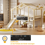 Children's Bed 90x200cm Attic Design Slide Graffiti Board Solid Wood/Wood Color