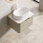 Floating Bathroom Vanity Unit with Oval Sink and Sintered Stone Top, Oak Cream Wood Grain