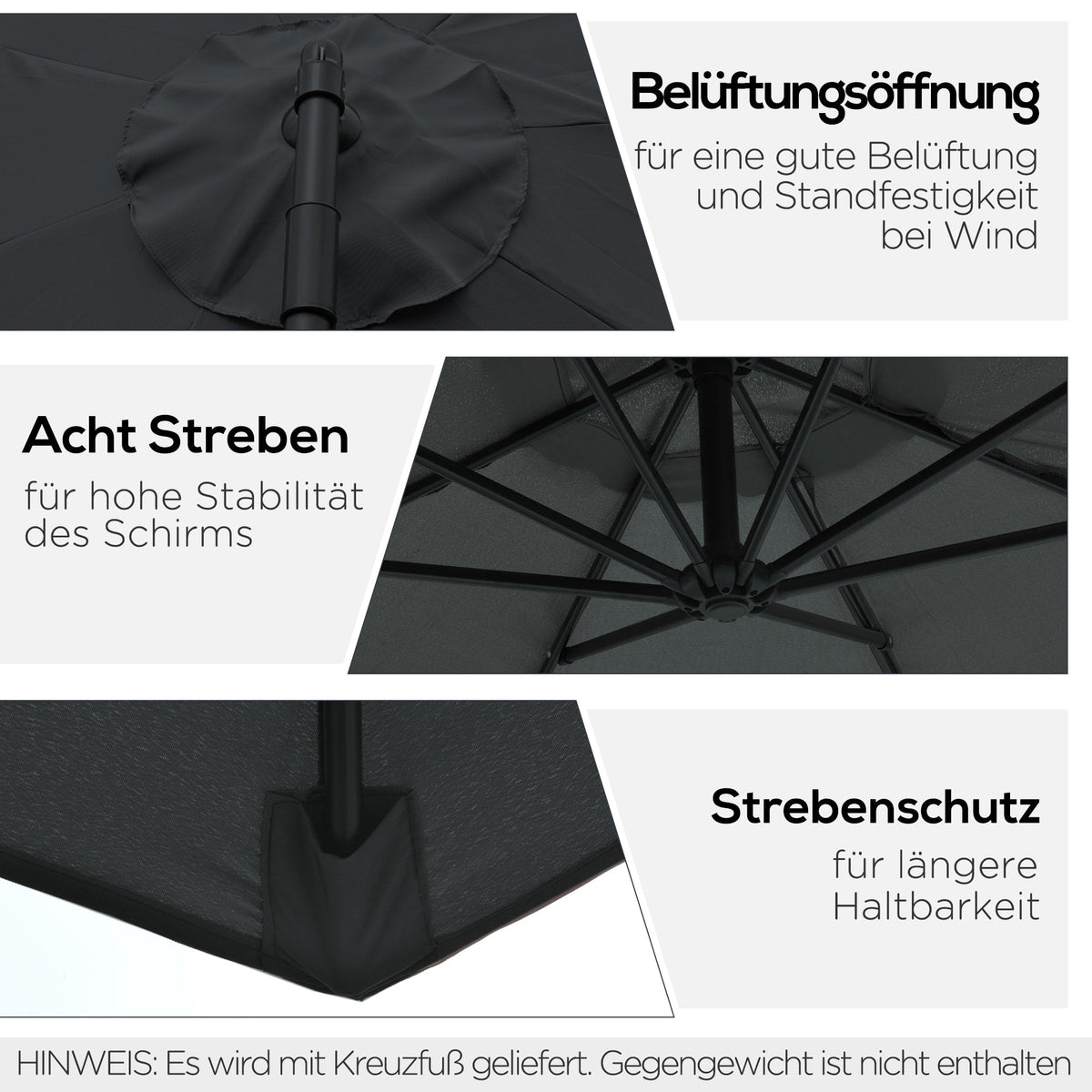 Cantilever Parasol Crank Steel Frame Ø3x2.5m, Black Polyester Fabric