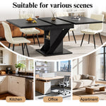 Telescopic Dining Table 110-140x80cm Extendable - Black Marble Look