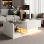 Coffee Table, Glass Top LED Effect, High-Gloss White