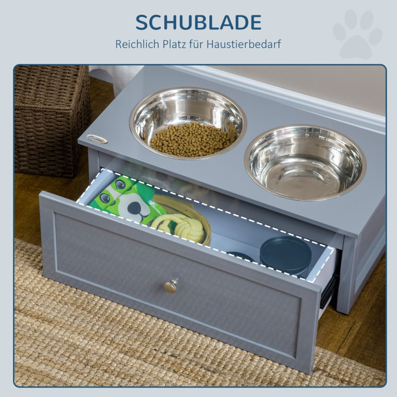 Feeding Station, 2 Bowls with Drawer, for Medium Dogs, Gray