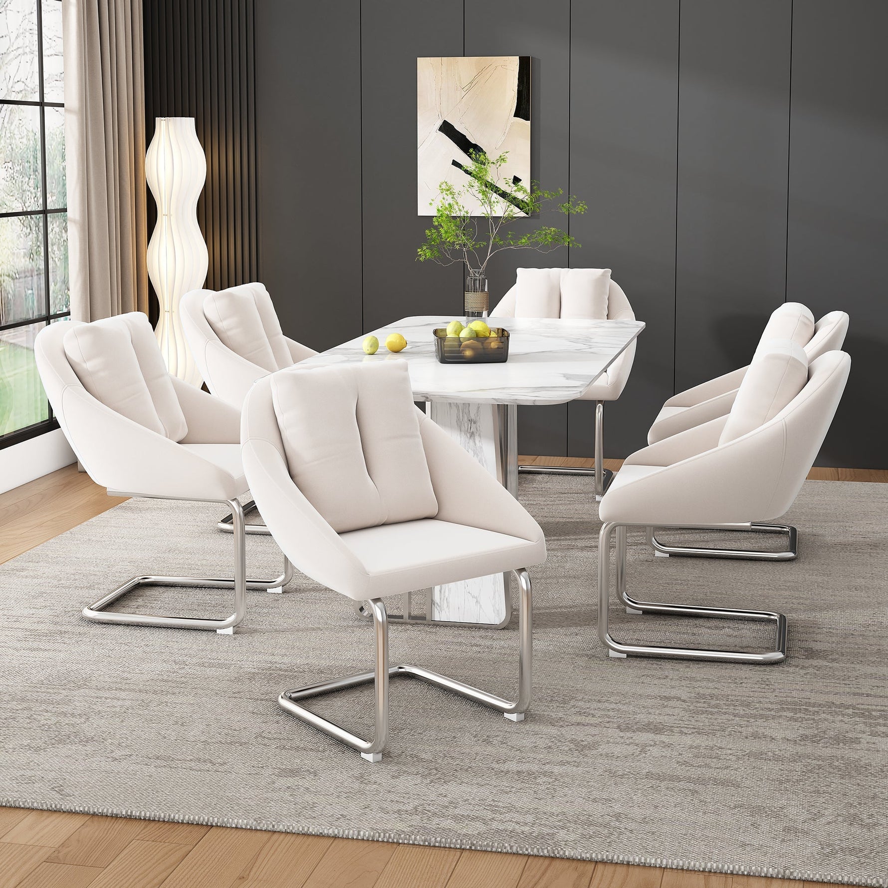 Velvet Dining Chair Set of 4, Luxurious Swivel with Cushions and Curved Legs, Beige Samt