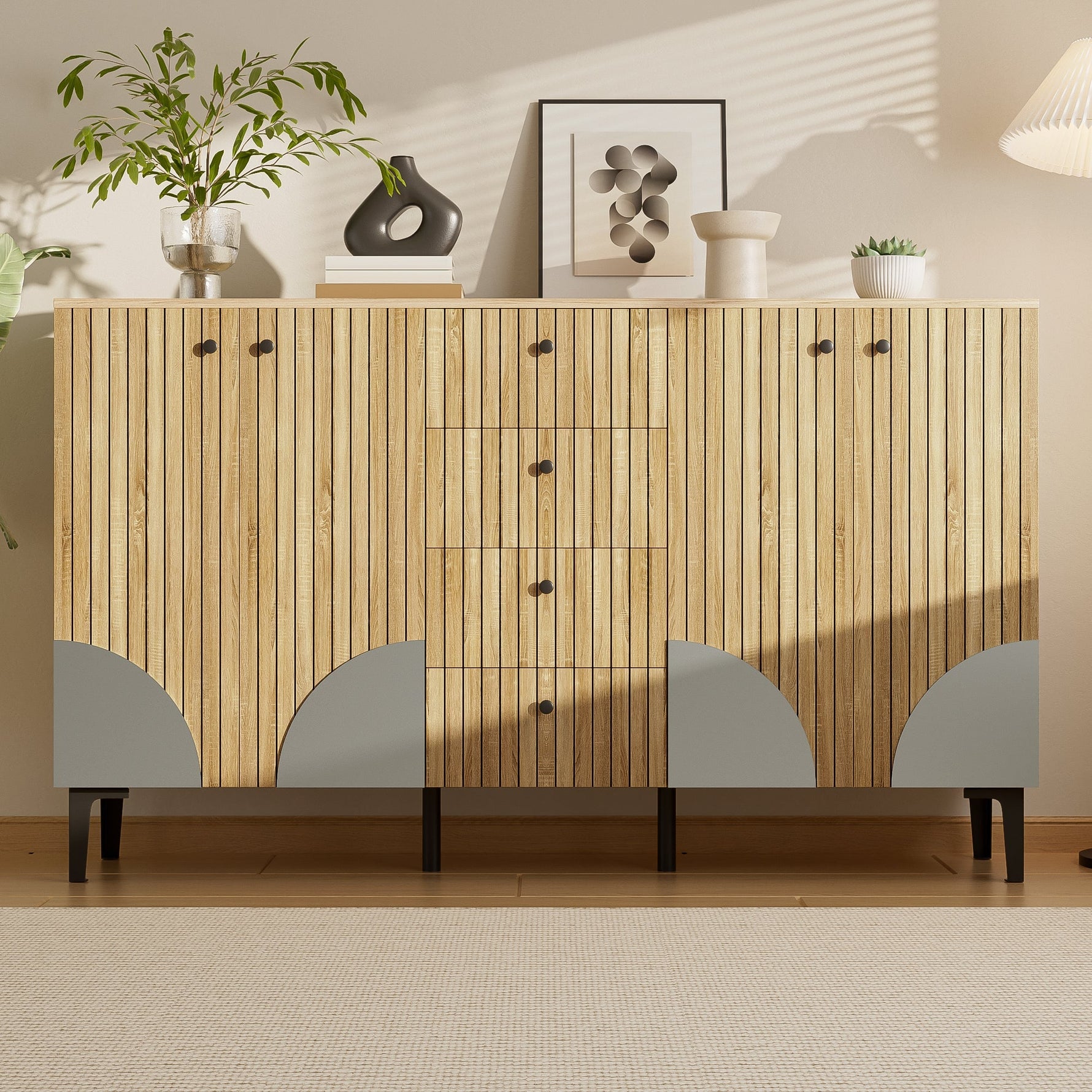 Storage Cabinet 4 Doors 4 Drawers 160x36x94cm - Modern Wood