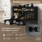 Tall Cabinet Bar Storage with Sockets, Wine Rack & Adjustable Shelves - Black