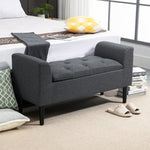 Bench with Storage, Upholstered Stool Chest, Dark Grey Linen